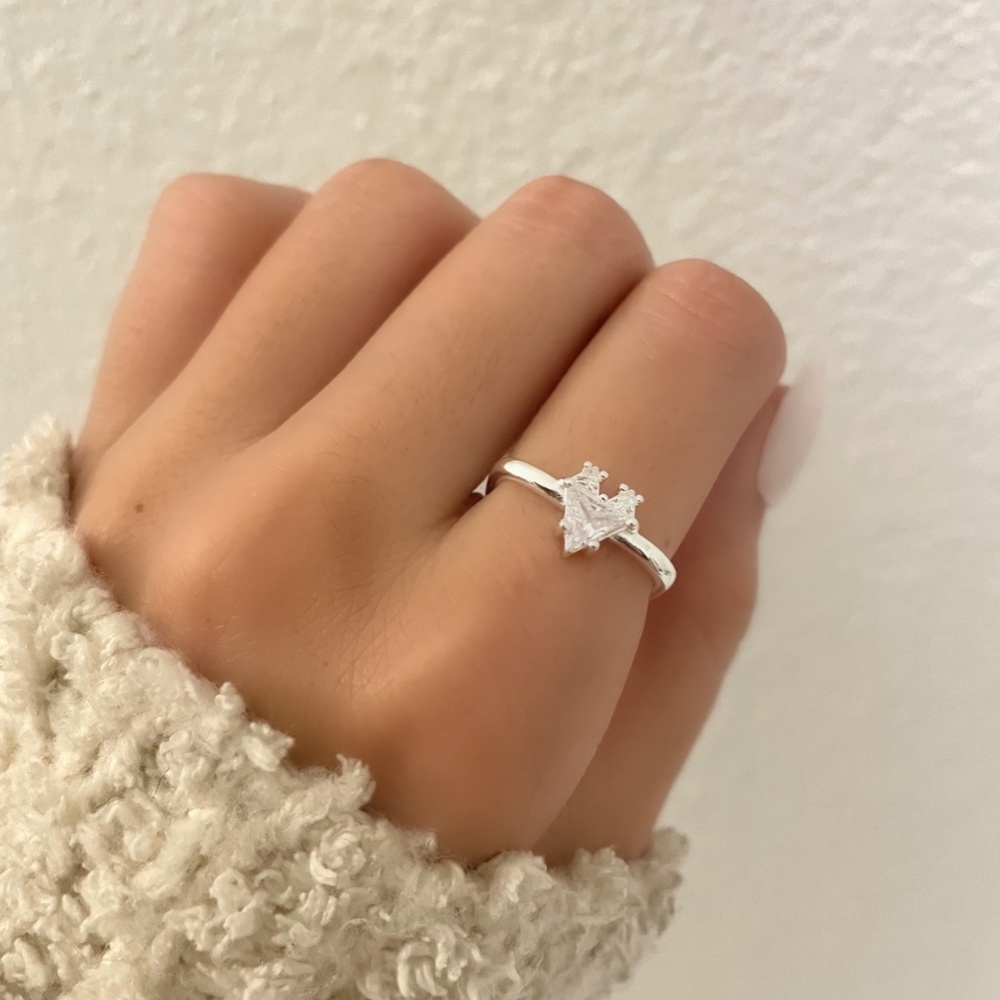 925 Sterling Silver CZ Diamond Heart Square Ring Dainty Minimalist Ring